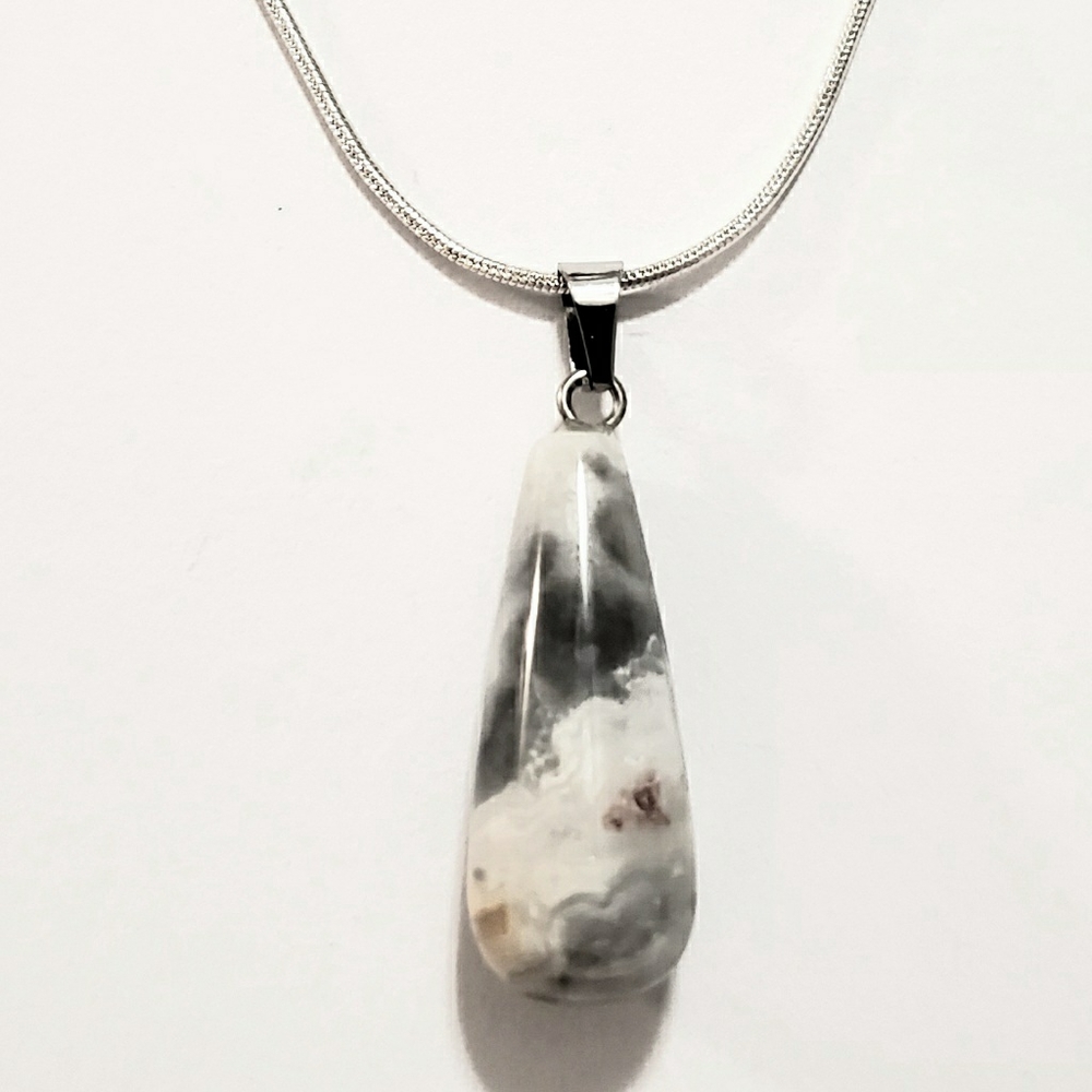 NATURAL STONE MARBLE TEARDROP 925 NECKLACE